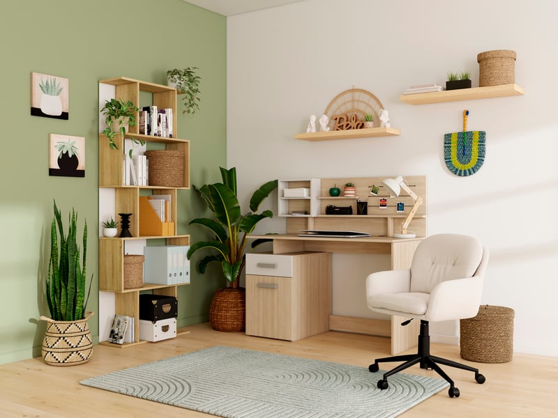 Bureau MALICIA 123 cm coloris Blanc/Chêne Shannon - 1
