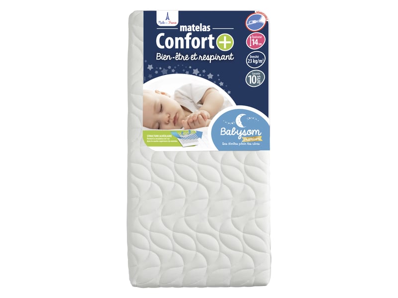 Babysom - matelas bébé confort+ - 70 x 140cm - ultra ventilé - déhoussable - epaisseur 14cm - garantie 10ans - 1