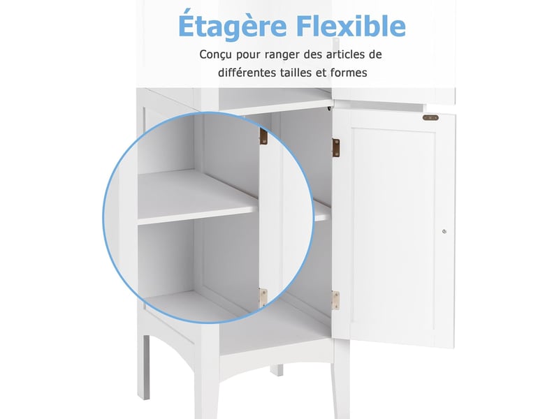 Meuble de rangement salle de bain à 5 niveaux, armoire colonne sur pied avec 2 porte & 5 compartiments, placard organisateur de rangement pour toilette cuisine salon, 38 x 38 x 160 cm (blanc) - 1