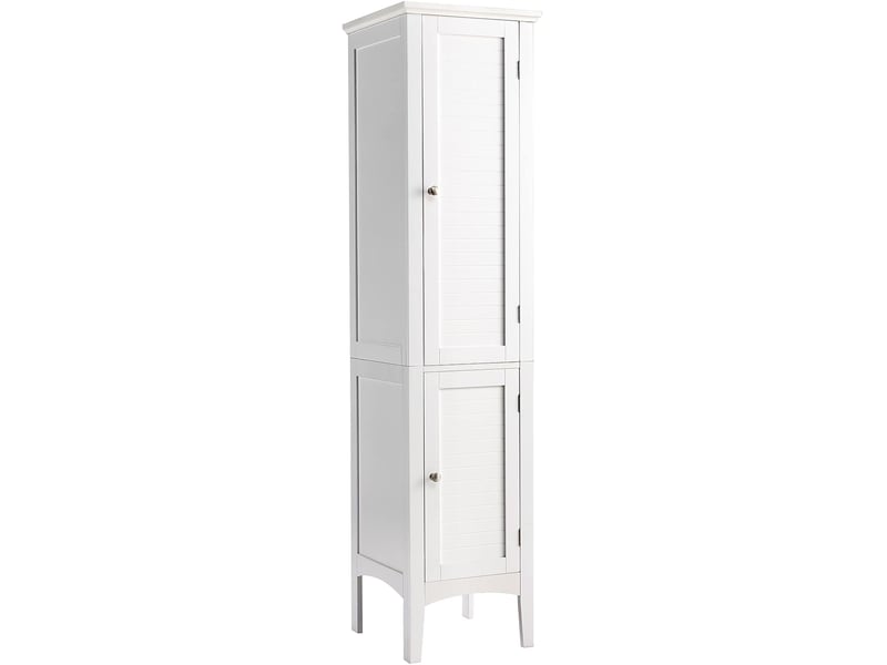 Meuble de rangement salle de bain à 5 niveaux, armoire colonne sur pied avec 2 porte & 5 compartiments, placard organisateur de rangement pour toilette cuisine salon, 38 x 38 x 160 cm (blanc) - 2