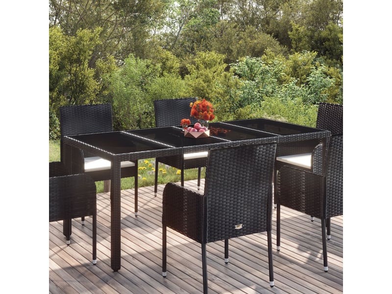 Table d'extérieur table de salon de jardin, dessus en verre noir 190x90x75cm résine tressée meuble pro frco32496 - 2
