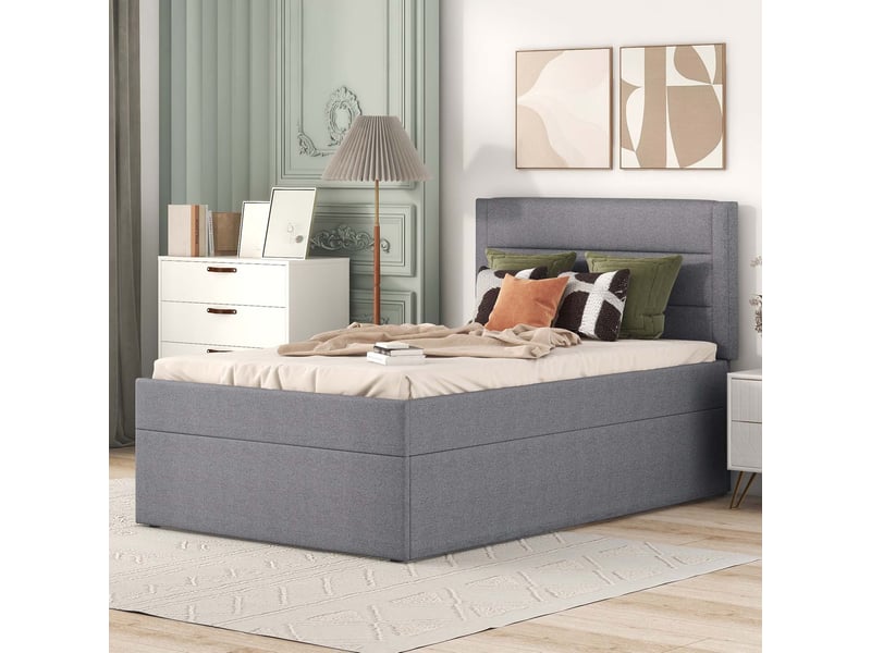 Lit coffre 90x200 cm coloris gris - 1