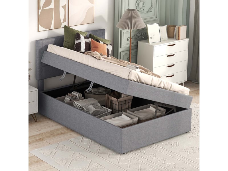 Lit coffre 90x200 cm coloris gris - 2