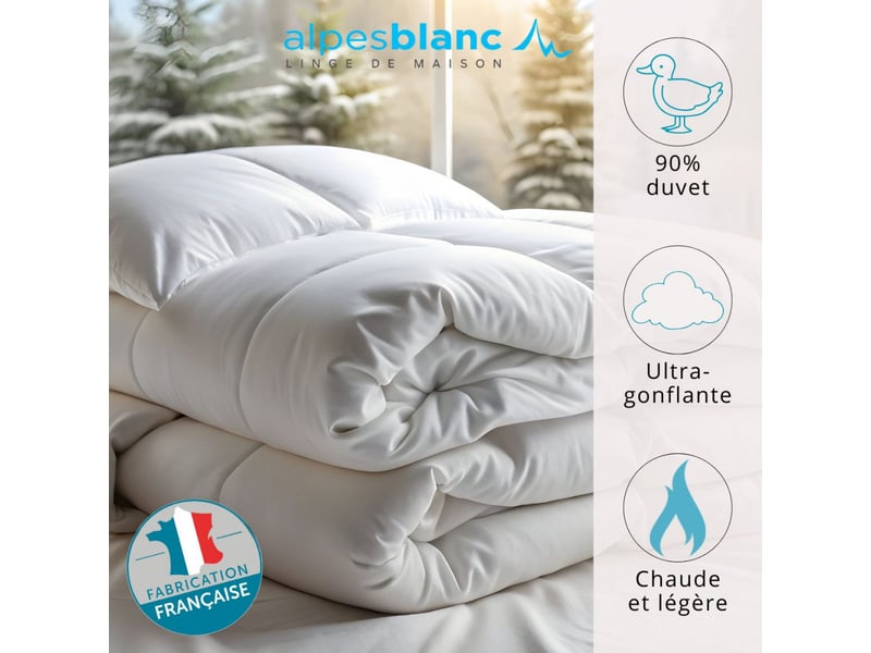 Couette naturelle 90% duvet neuf - enveloppe 100% coton - 240x280cm - fabrication française - 300grm² chaude légère respirante - 1
