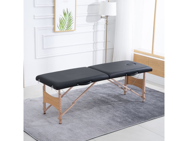 Table de massage pliante 2 zones sac tranport inclus 186l x 60l x 58-81h cm bois synthétique noir - 1