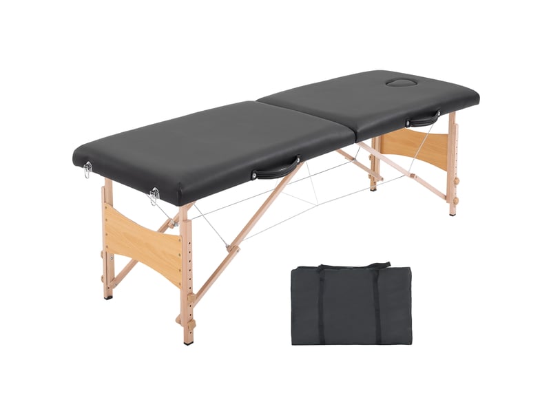 Table de massage pliante 2 zones sac tranport inclus 186l x 60l x 58-81h cm bois synthétique noir - 2
