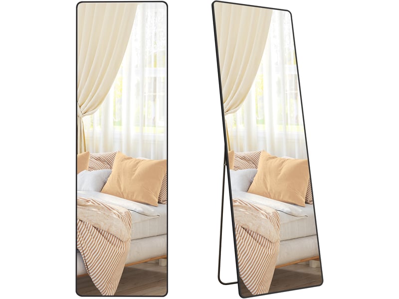 Miroir intégral, 165 x 50 cm, miroir rectangulaire sur pied, grand miroir à poser au sol, cadre en alliage d’aluminium, verre trempé, noir d’encre - 2