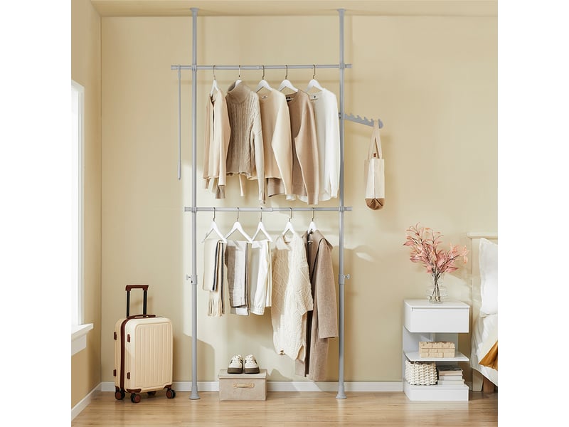 Sobuy portant à vêtements télescopique solide - penderie ouverte réglable avec tringles, porte manteau pour chambredressing, gris, frg109-ii-hg - 1