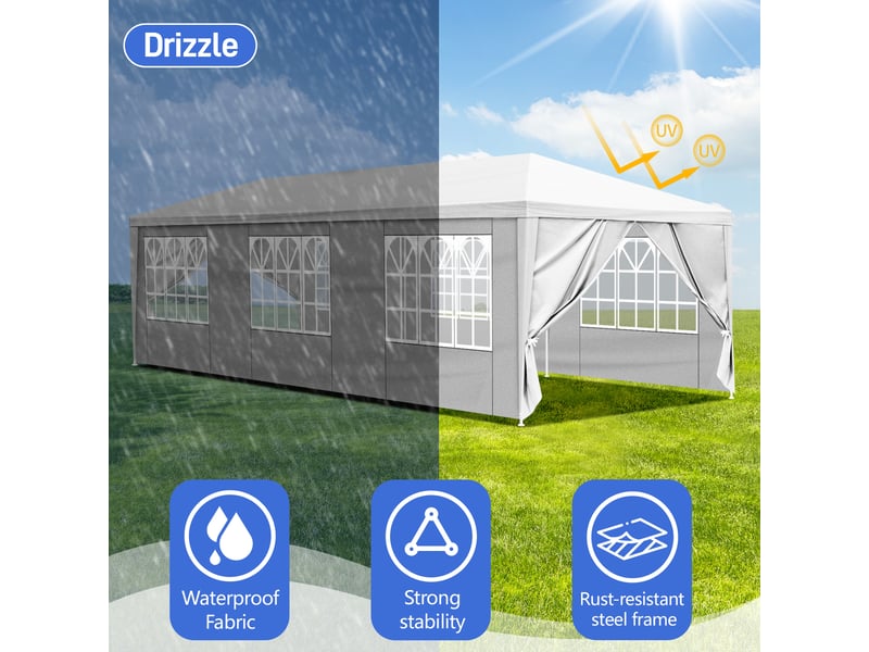 3x9m tonnelle tente de réception avec fenêtrestente de jardin protection contre soleil et pluie,blanc,8 morceau de tissu - 1