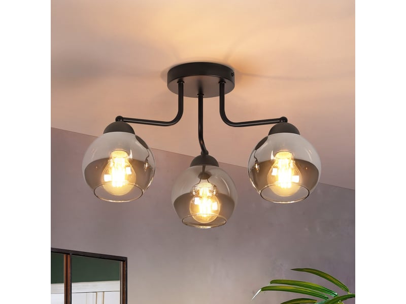 Plafonnier nettlife en verre noir : lampe de cuisine vintage, lampe de couloir industrielle à 3 lampes e27 - 2