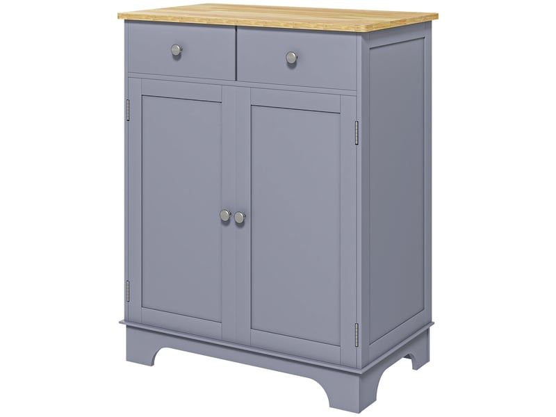 Buffet multi-rangement 2 portes avec étagère réglable 2 tiroirs coulissants bois d'hévéa mdf gris - 2