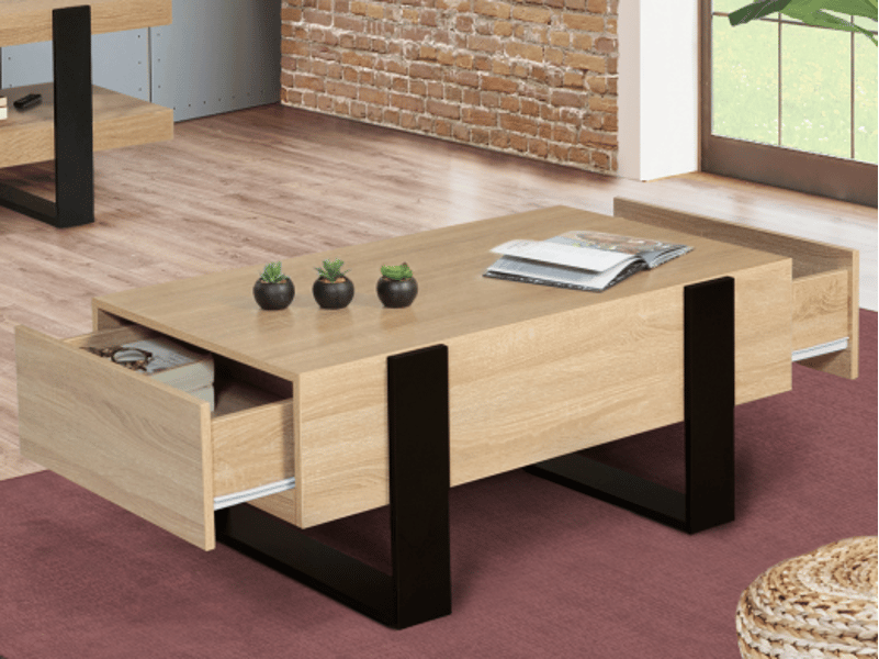 Table basse rectangulaire phoenix avec tiroirs 100 cm bois et noir - 1
