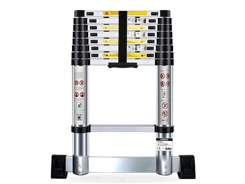 Échelle télescopique bm tools 2,6m en alu avec stabilisateur - charge 150kg pliable extensible unique droite multi-fonction - 2