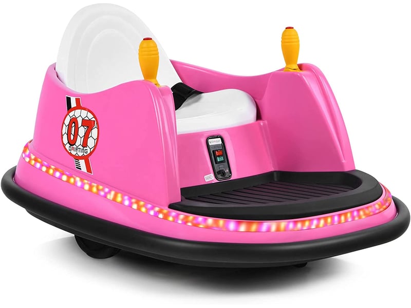 Costway auto-tamponneuse electrique avec telecommande et roues universelles, auto tournante avec pare-chocs, lampes a led et musique, charge 20 kg, pour enfants de 2-5 ans (rose) - 1
