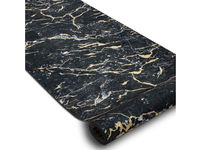 Tapis de couloir antidérapant lotus galactic 9523 marbre noir l'or lavable 120cm 120x880 cm - 1
