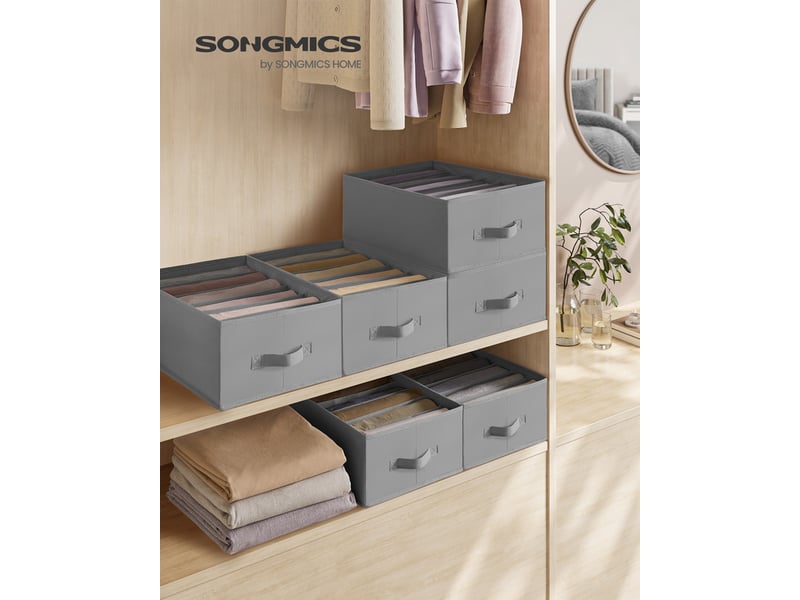 Lot de 6, organisateur à 6 compartiments, boîtes de rangement, panier, 42 x 30 x 17 cm, pour pantalons, vêtements, gris touterelle - 1