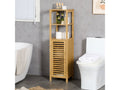 Colonne salle de bain en bambou h.120 cm - porte à lattes, 3 étagères - bambou verni - 1