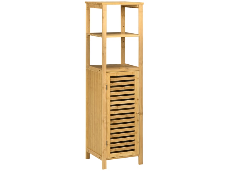 Colonne salle de bain en bambou h.120 cm - porte à lattes, 3 étagères - bambou verni - 2