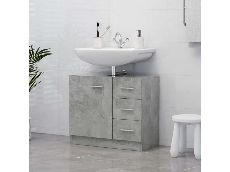 Armoire d'évier, meuble sous lavabo, meuble sous vasque gris béton 63x30x54 cm aggloméré jax50365 meuble pro - 1