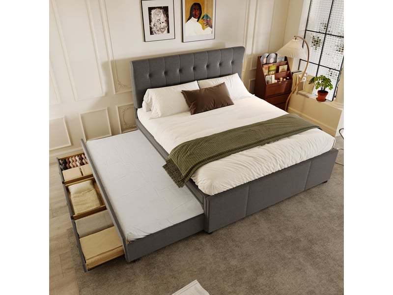 Lit gigogne 140x200 cm coloris gris - 2