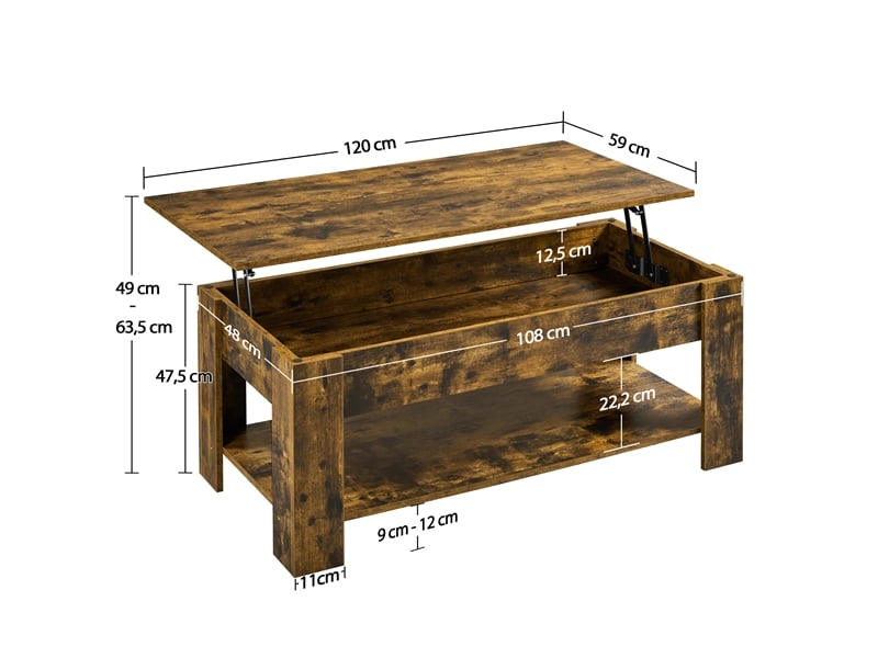 Table basse rectangulaire coloris marron YAHEETECH - 59 cmx120 cm - 1