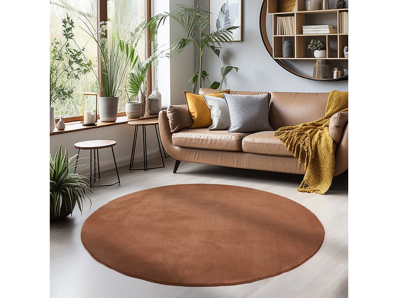 Tapis lavable rond en microfibre douce - marron 120x120cm - 1