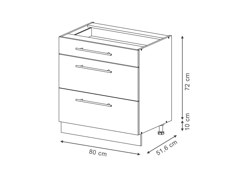 Vicco meuble cuisine, blanc campagne, 80cm avec 3 tiroirs, pt chêne - 1