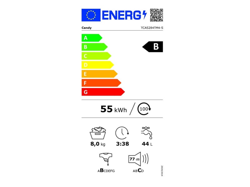 Lave linge ouverture hublot CANDY TCAS284TM4-S - 8 kg 1200 trs/min profondeur 60 cm - 1