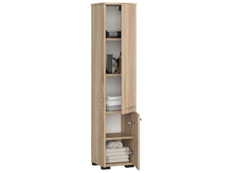 Colonne salle de bains akord fin chêne sonoma 30 cm 2 portes façade chêne sonoma 5 étagères 30x30x140 cm - 1
