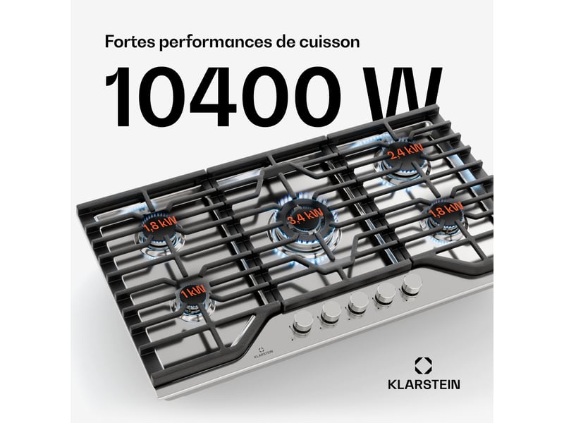 Plaque de cuisson gaz KLARSTEIN - 5 foyer(s) 10400 watts - 1
