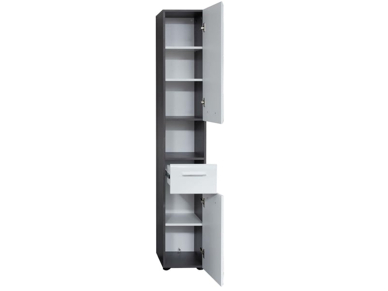 Meuble colonne salle de bain blanc brillant et gris cendré 2 portes 1 tiroir kinzo 30cm - 1