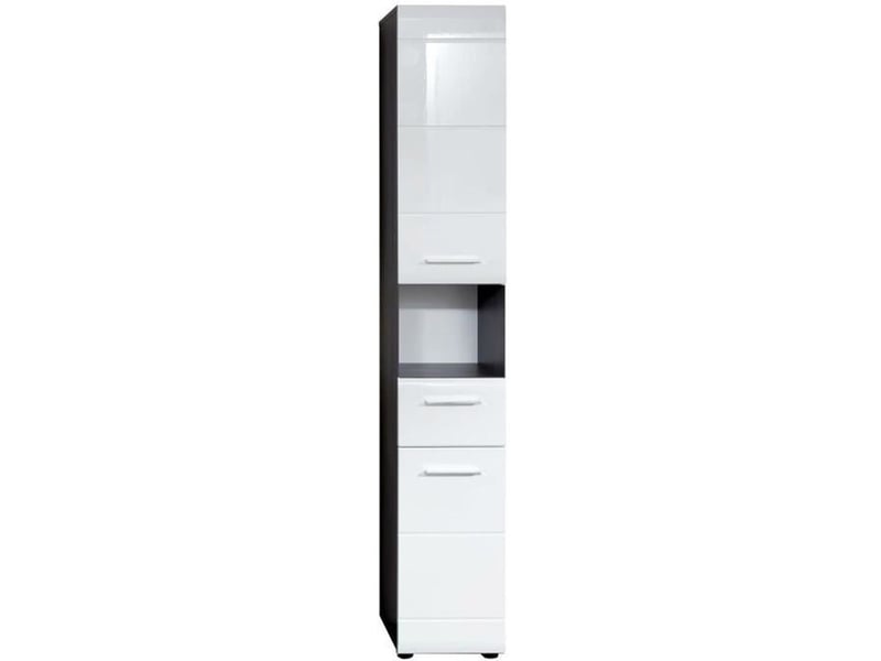 Meuble colonne salle de bain blanc brillant et gris cendré 2 portes 1 tiroir kinzo 30cm - 2