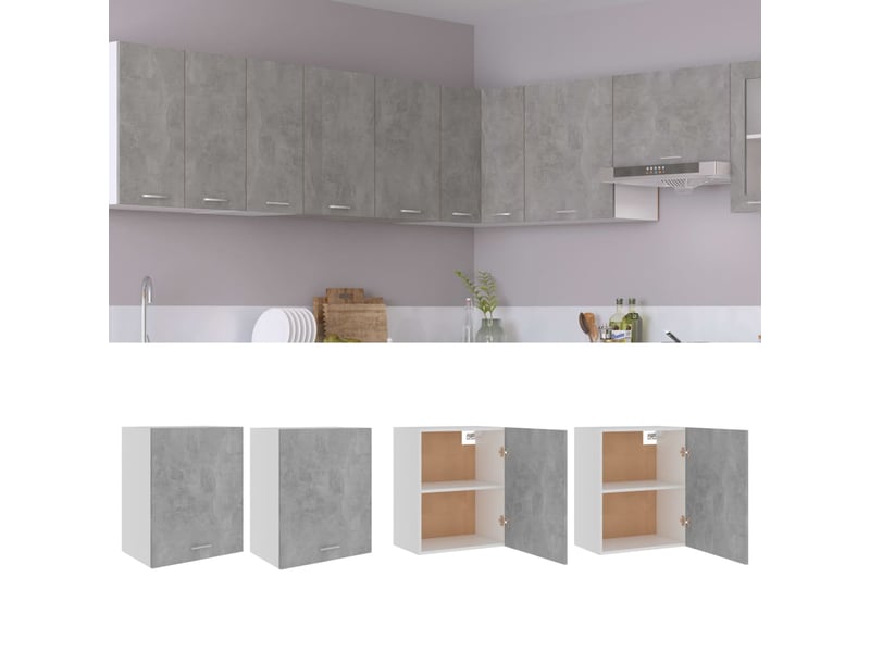 Armoires suspendues 2 pcs, meuble haut cuisine gris béton bois d’ingénierie con213843 - 1