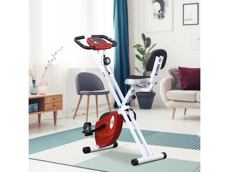 Vélo d'appartement pliable - collaboration aosom.fr x ffhandball - 8 niv. Résistance magnétique réglable - rouge - 1