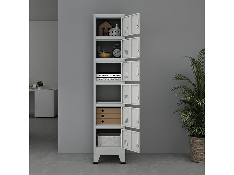 Casier métallique avec 6 portes joroinen acier laqué 180 x 38 x 45 cm gris [en.casa] - 1