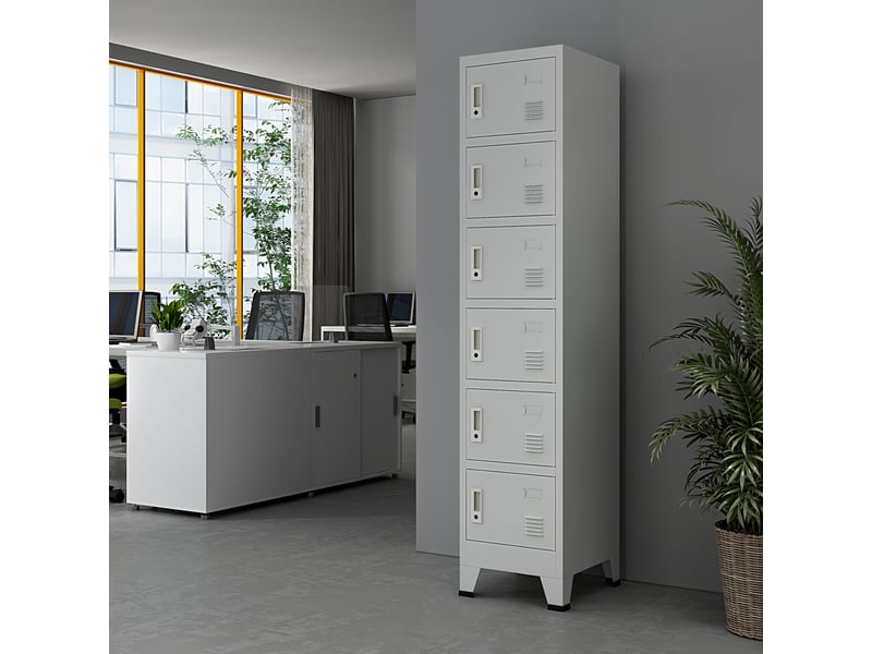 Casier métallique avec 6 portes joroinen acier laqué 180 x 38 x 45 cm gris [en.casa] - 2