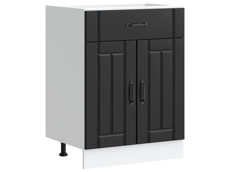 Meuble bas cuisine | armoire de plancher | armoire de cuisine lucca noir bois d'ingénierie - 2