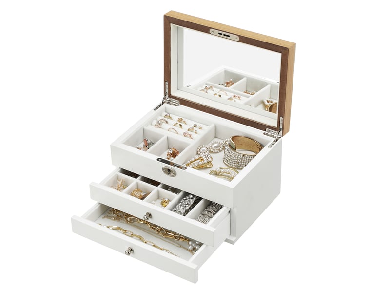 Songmics boîte à bijoux à 3 niveaux en bois d'ingénierie, 24,5 x 17 x 14,5 cm, coffret à bijoux original avec tiroirs, pour bagues, boucles d’oreilles, bracelets, blanc jow15wnv1 - 1