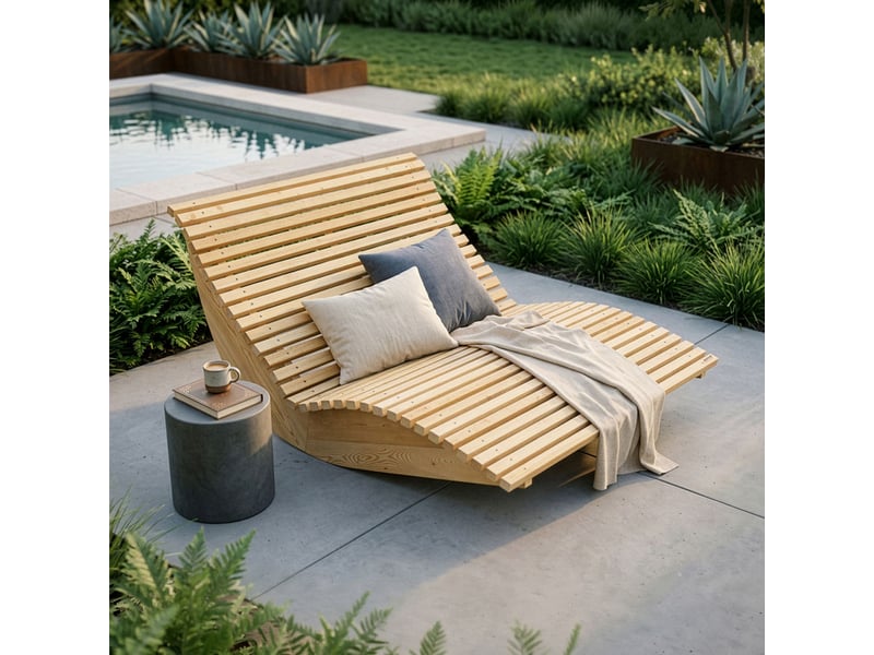 Home deluxe chaise longue en bois ondulé wolga - 120 cm | chaise longue en bois, chaise longue de jardin, chaise longue design, chaise longue - 1