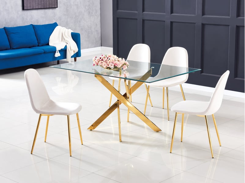 Table repas jessica gold et plateau en verre 150 cm 4 à 6 couverts transparent - 1