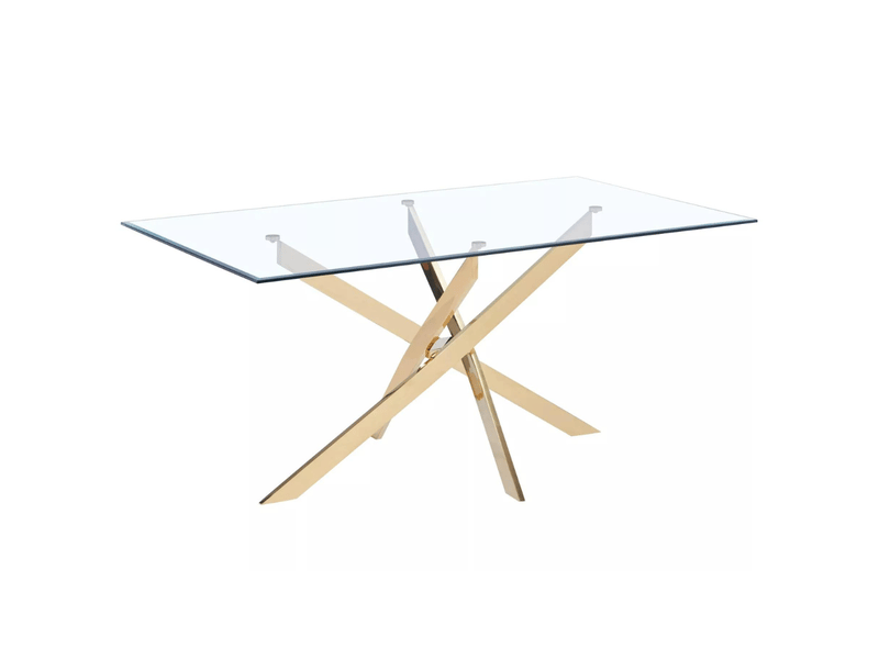 Table repas jessica gold et plateau en verre 150 cm 4 à 6 couverts transparent - 2