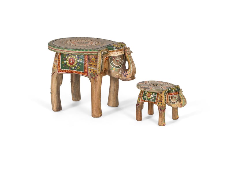 Ensemble de 2 figurines en bois de manguier sculpté et peint à la main - 2