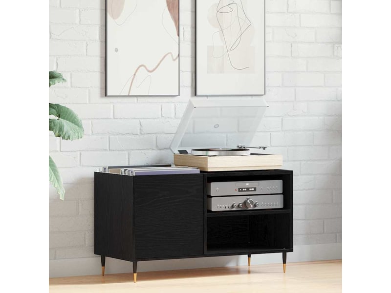 Vidaxl meuble à vinyles chêne noir 85 x 38 x 48 cm bois d'ingénierie - 1