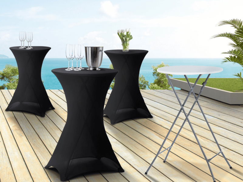 Lot de 4 tables hautes pliantes 105 cm et 4 housses noires - 1