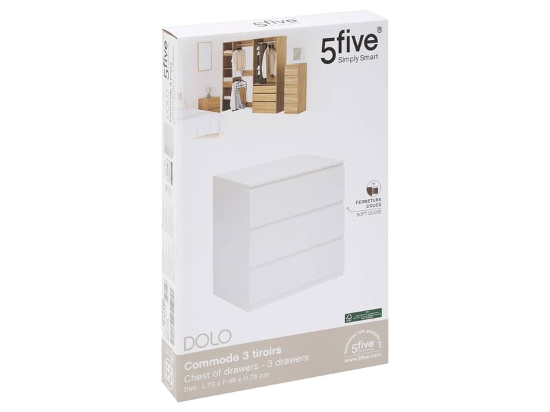 Commode 3 tiroir(s) FIVE SIMPLY SMART coloris blanc largeur 73 cm - 1