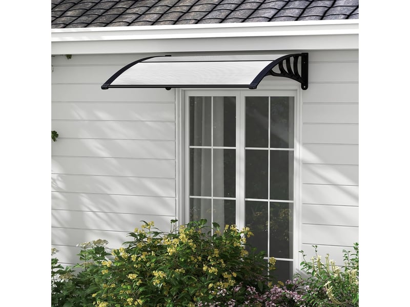 Costway auvent porte d'entree de 122 x 99 cm protection solaire upf50+, marquise de porte et fenêtre extérieur plaque en polycarbonate protection contre pluie neige vent (gris) - 1