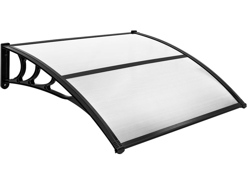 Costway auvent porte d'entree de 122 x 99 cm protection solaire upf50+, marquise de porte et fenêtre extérieur plaque en polycarbonate protection contre pluie neige vent (gris) - 2