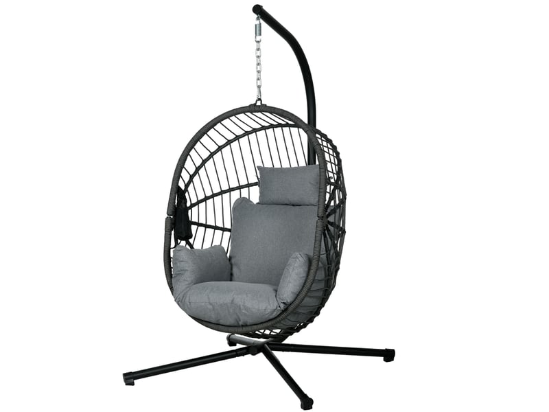 Fauteuil suspendu pliable - fauteuil de jardin suspendu avec coussin - acier noir cordage pp gris - 2