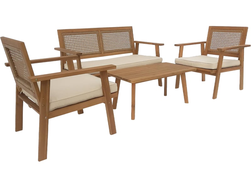 Salon de jardin. Bohémia. Cannage rond. Canapé 2 places. 2 fauteuils. 1 table basse 117x64x74 cm - 2