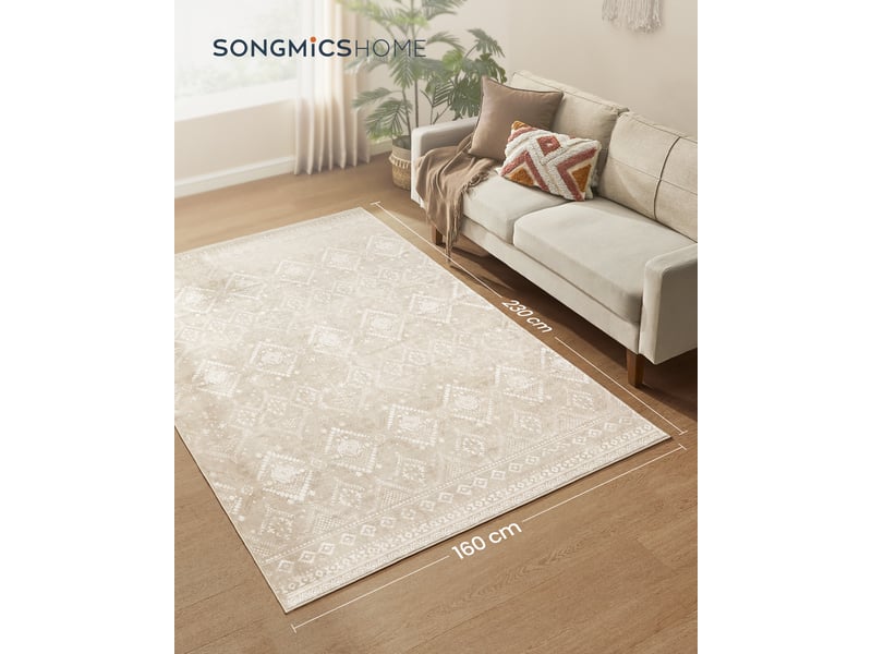 Tapis décoratif, tapis de chambre 160 x 230 cm, tapis de salon, tapis antidérapant, pour salon, lavable en machine, style bohème, beige cappuccino - 1